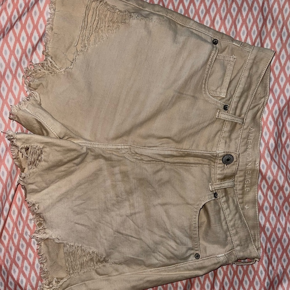American Eagle Outfitters Beige Distressed Denim Jean Shorts
